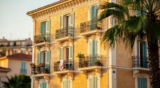 Façade d'immeuble résidentiel Belle Époque avec balcons et palmier à Cannes
