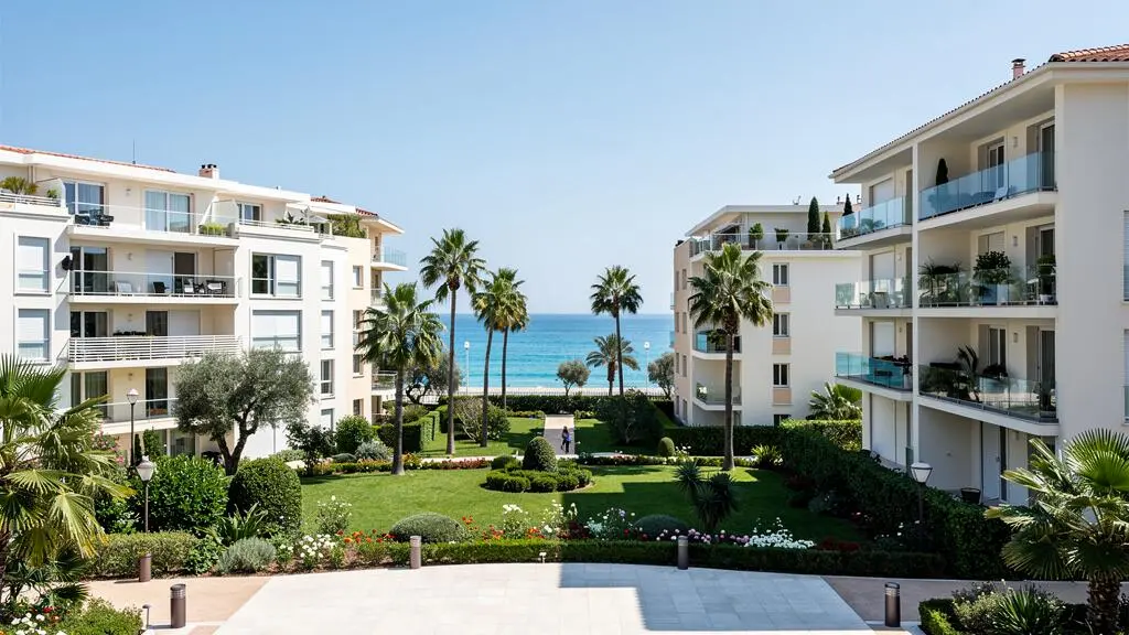 Immeubles résidentiels modernes avec espaces verts en bord de mer dans le secteur Palm Beach à Cannes