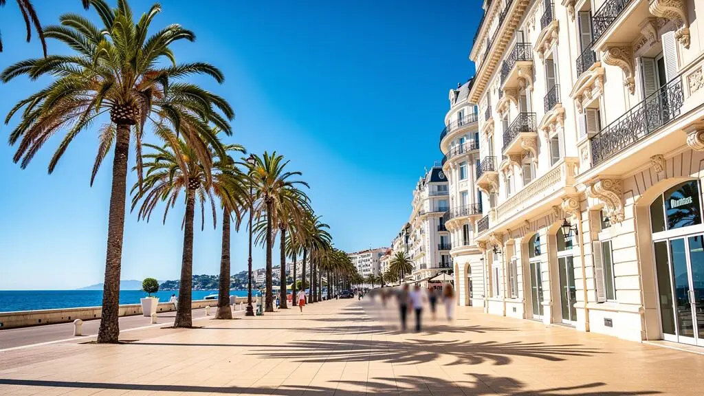 Promenade de la Croisette avec ses palmiers alignés et ses façades Belle Époque à Cannes